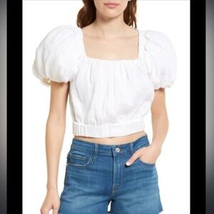 Frame Ruched Puff Sleeve Top